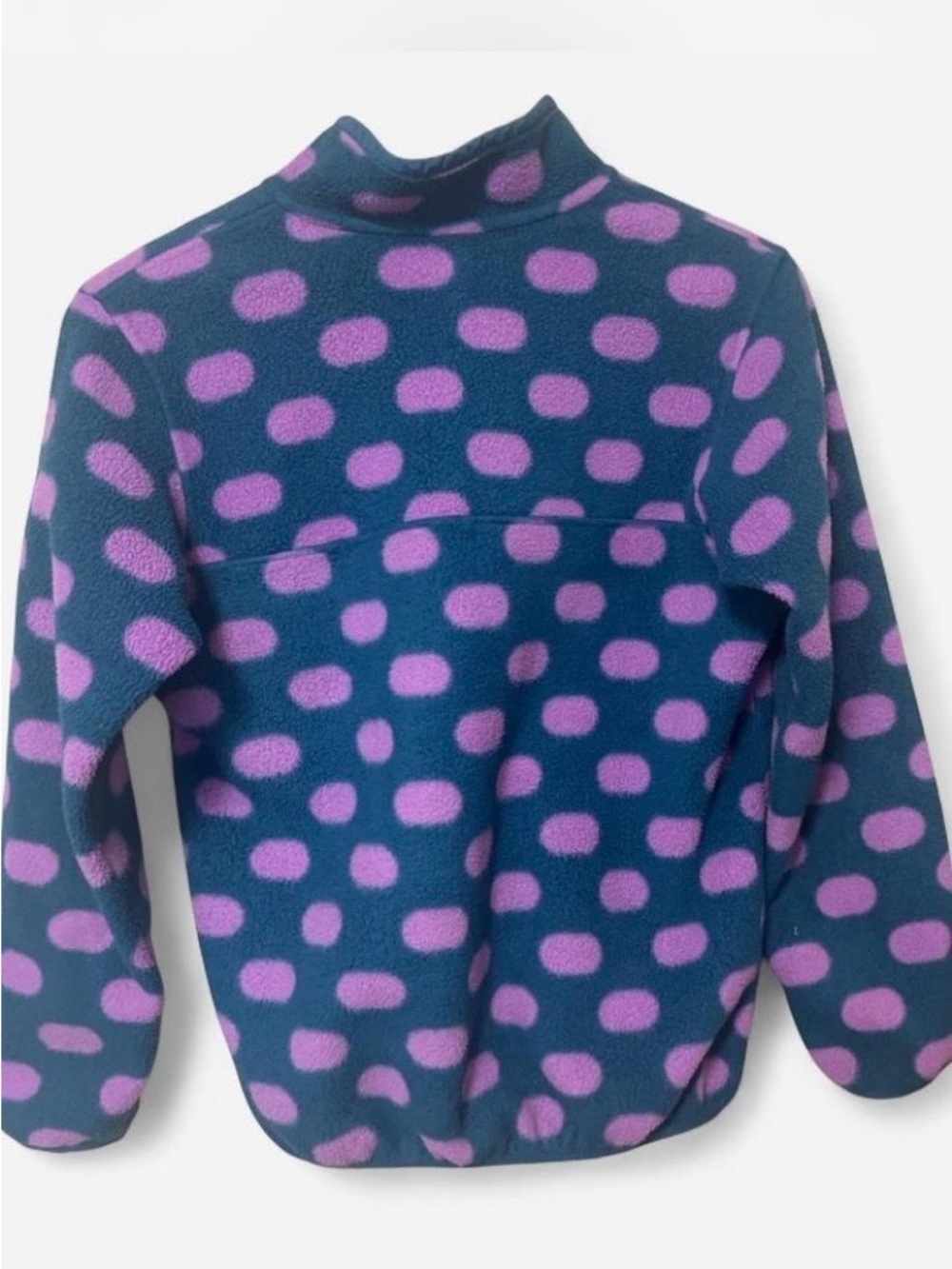 Patagonia Teal Fleece Pullover with Purple Polka Dots Size XL - Picture 2 of 4